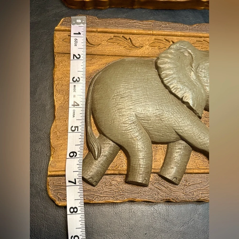 Home Interior Pair of TWO Molded Plastic Elephant Wall Hangings / Vintage